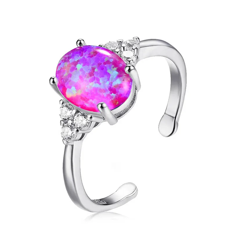 silver pink Bague Ringen кольца из стерлингового серебра 925 пробы для женщин с овальным голубым опалом, драгоценным камнем, для свадьбы, вечеринки, помолвки, серебряные ювелирные изделия - Цвет камня: silver pink