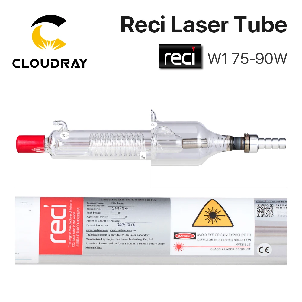 Cloudray Reci W1/T1 75W CO2 лазерная трубка Деревянный чехол коробка упаковка диаметр 80 мм/65
