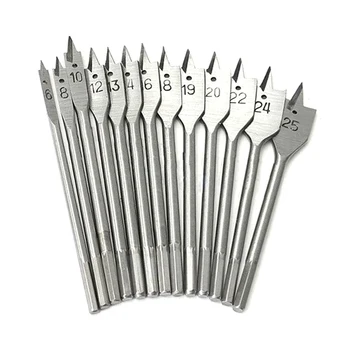 

13PCS Wood Drill Bit Set Spade Flat Hexagonal Shank Bits 150mm Length 6mm-25mm for home DIY And General Construction WWO