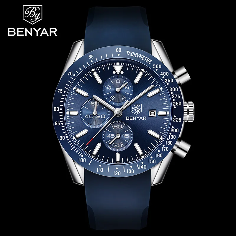 

Benyar Jacobin By-5140m Casual Sports Large Dial Calendar Week Quartz Silicone Watch Strap MEN'S Table