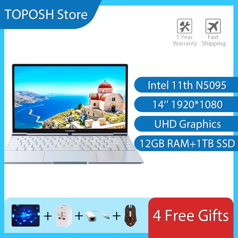 Ноутбук Intel Celeron N5095 14 1 дюйма 12 Гб ОЗУ ТБ SSD | Компьютеры и офис