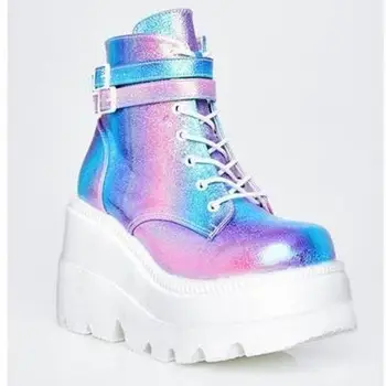 

2020 spring and autumn new women's boots platform cake thick-soled colorful high-top buckle casual large size women's shoes
