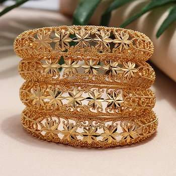 

(1-4Pieces Open) Fashion Dubai Jewelry Gold Color Bangles For Bride Women Dubai Bracelet for Men/Women Africa Arab Items Price