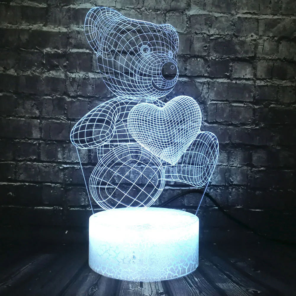 Горячая Распродажа Маленький милый медвежонок с сердечком 3D светодиодный USB лампа красочный сенсорный Ночной светильник для детей и детей рождественские подарки