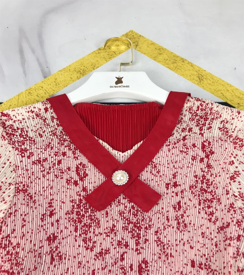 Miyake/новое летнее плиссированное платье в Корейском стиле; платье с сердечками для девочек; женское длинное платье с короткими рукавами