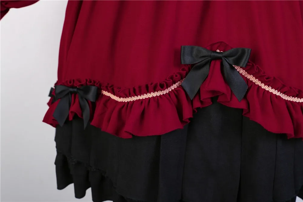 Классическая пижама с длинным рукавом, платье в стиле "Лолита" Винтаж контраст Цвет длины миди с оборками Вечерние платья