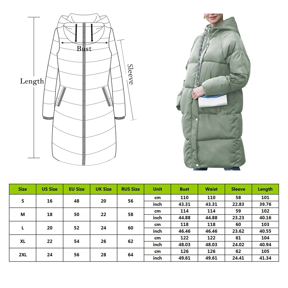 Plus Size 2XL Down Jackets Fashion Women Winter Coat Long Slim Thicken Warm Jacket Down Cotton Padded Jacket Outwear Parkas