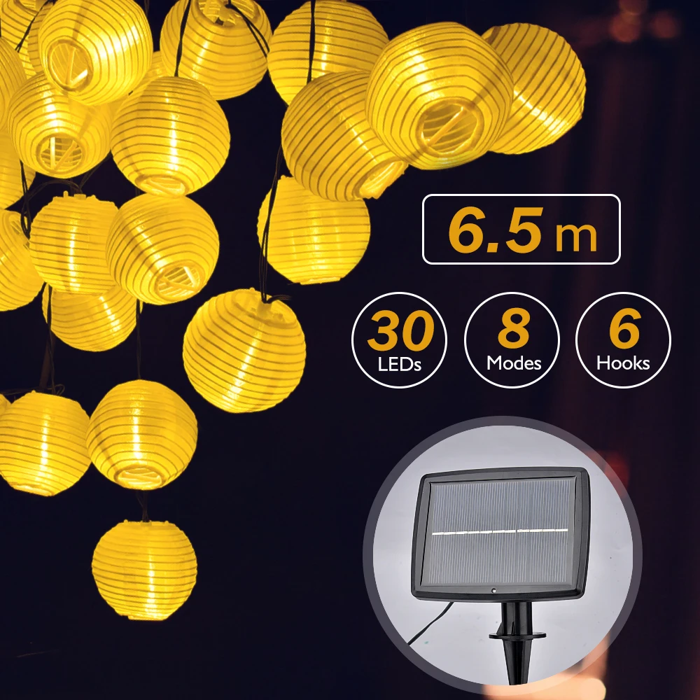 30 светодиодов 6 м Солнечный Фонарь шар струнные огни Китайский бумажный фонарь свадебный Декор подарок DIY лампион подвесной фонарь