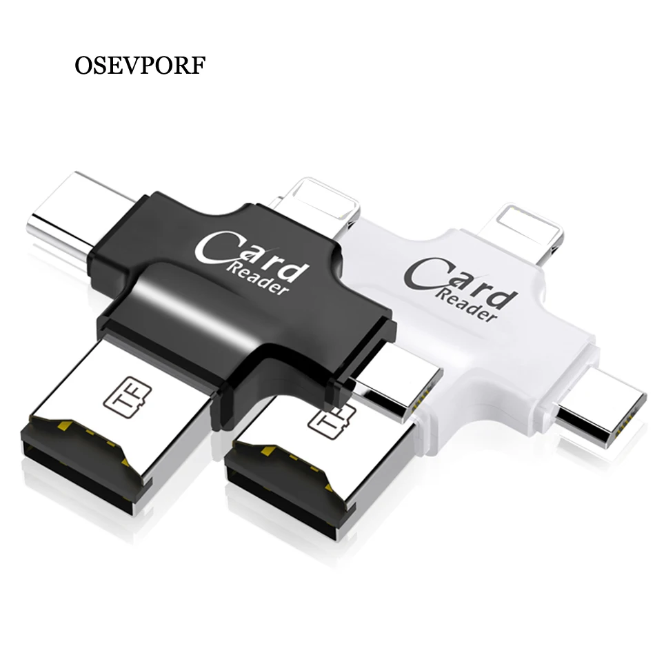 

OSEVPORF 4 in 1 Card Reader usb-C Micro USB MicroSD tipo C Cardreader for Android iPad iPhone 7 6S X 11 MacBook OTG TF SD Reader