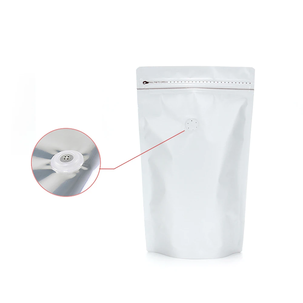 0.25lb до 2lb Толстая Алюминиевая Фольга Stand Up Cofee порошок мешки для хранения продуктов матовый белый на молнии замок мешочек для кофе с клапаном 25 шт - Цвет: White with Valve