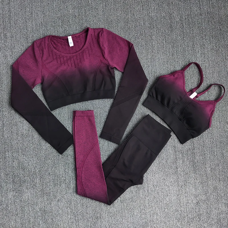 Gym Clothing Crop-Top Seamless-Leggings Yoga-Set Fitness Sportswear Sports-Suits Long-Sleeve