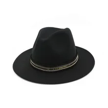 

Women's hat fedoras Men's hat autumn Winter 2022 felt black fashion chapel beach warm panama Wedding picture headgear with chain