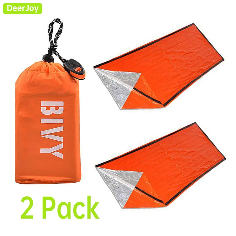 Emergency Sleeping Bag Emergency Blanket Bivy Sack Ultralight 2Pack Orange 