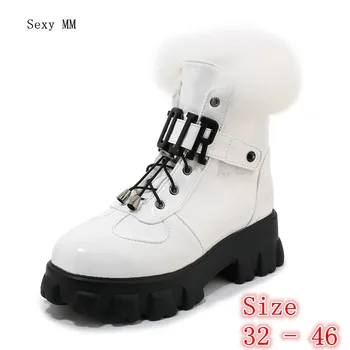 

Winter Flat Shoes Women Snow Ankle Boots Lace Up Woman Short Boots Plus Size 32 33 - 40 41 42 43 44 45 46 botas