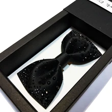 Роскошный модный бутик черный галстук-бабочка для жениха мужские бабочки плотные Галстуки Алмазный Декор свадебные принадлежности Костюмы Аксессуары