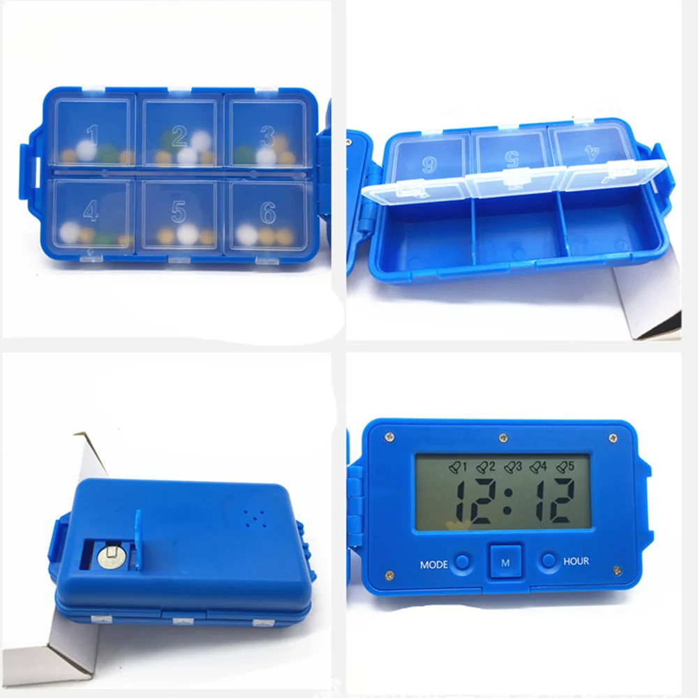 6 Grids Pill Box Medicine Storage Box LED Timer Reminder Alarm Clock Portable Pill Case Organizer Daily Pill Dispenser Splitters