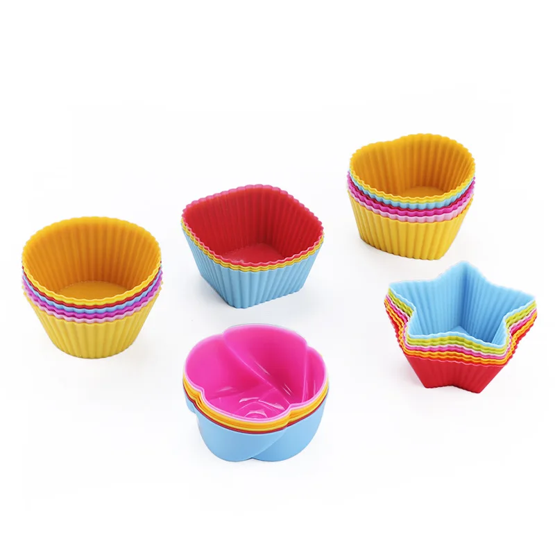 12pcs/Set Silicone Cake Mold Round Shaped Muffin Cupcake Baking Molds Kitchen Cooking Bakeware Maker DIY Cake Decorating Tools