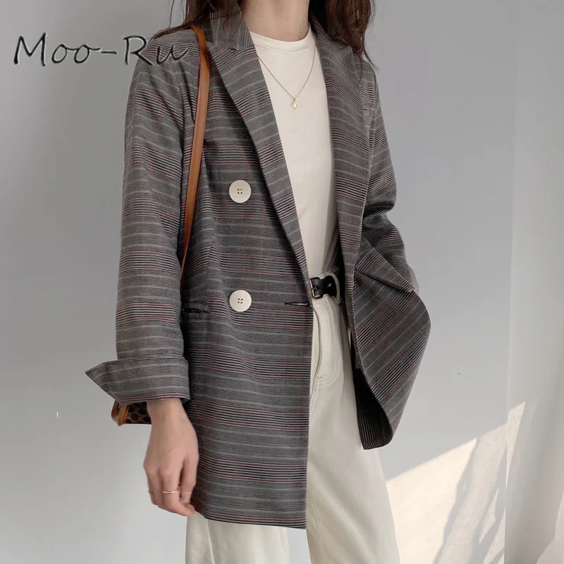 Moo-Ru 2020 Early Spring 2020 Vintage Hong Kong Style Double-breasted Nine-point Sleeve Plaid Blazer for Woman - 4.00069E+12 Moo-Ru 2020 Early Spring 2020 Vintage Hong Kong Style Double-breasted Nine-point Sleeve Plaid Blazer for Woman - 4.00069E+12