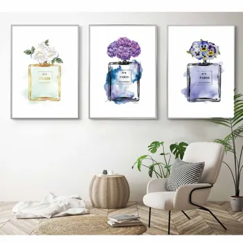 

Nordic Home Decoration Abstract COCO Perfume Bottle and Flower Wall Art N5 Canvas Painting Modern Wall Pictures quadro cuadros
