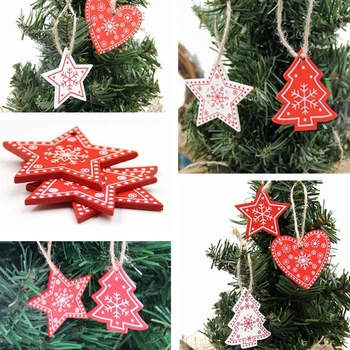 

10PCs Wooden Christmas Ornaments Kids Toys For Chirstmas Tree Hanging Pendants Xmas Decoration For Home Party New Year