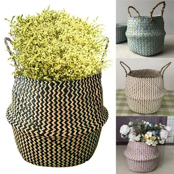 

Woven Plants Pot Baskets Seagrass Belly-Storage Wicker Flower Girl Basket Garden Decor Vintage Fashion Wave Pattern Plant Basket