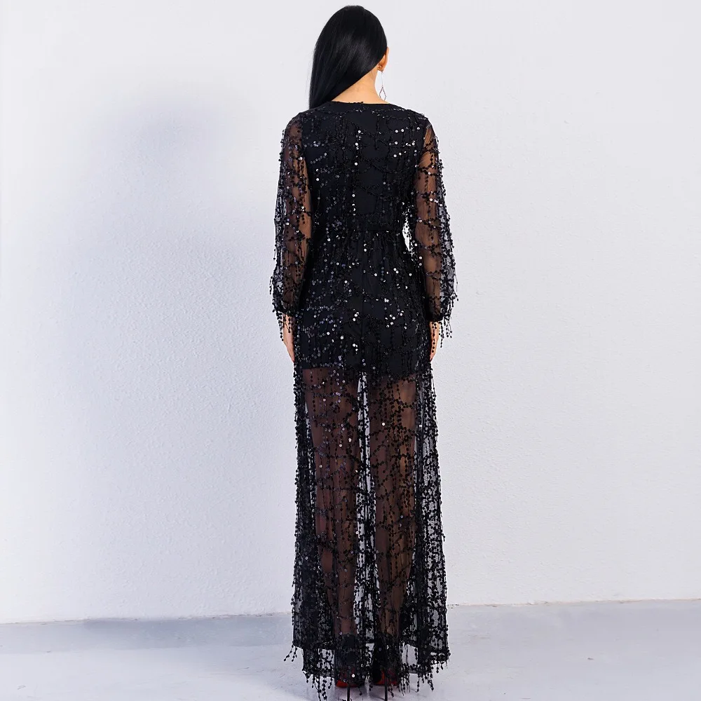 Женское платье с длинным рукавом элегантное вечернее однотонное длинное