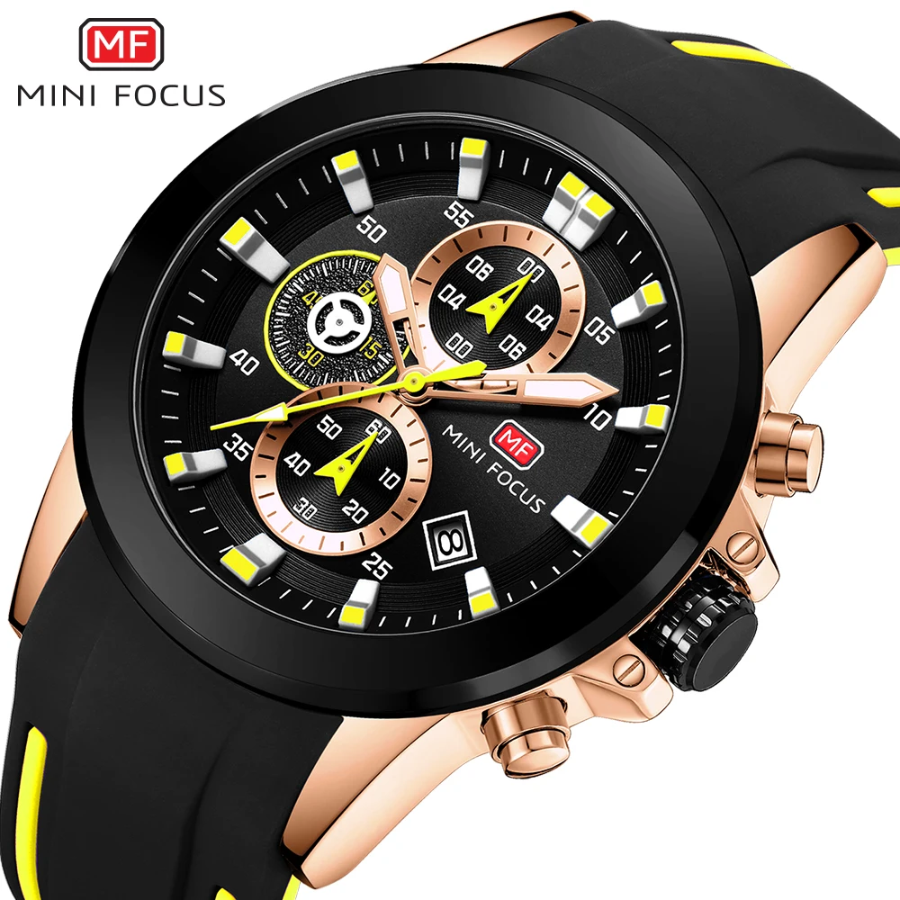 Мужские спортивные часы с силиконовым ремешком Топ люксы бренд мини фокус модные повседневные кварцевые военные часы с секундомером водонепроницаемые