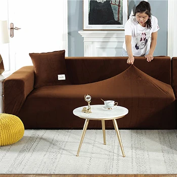 

Universal Solid Color Plush Sofa Cover Elastic Furniture Couch Slipcover Chaise Longue Corner Stretch Sofa Case with Pillowcase