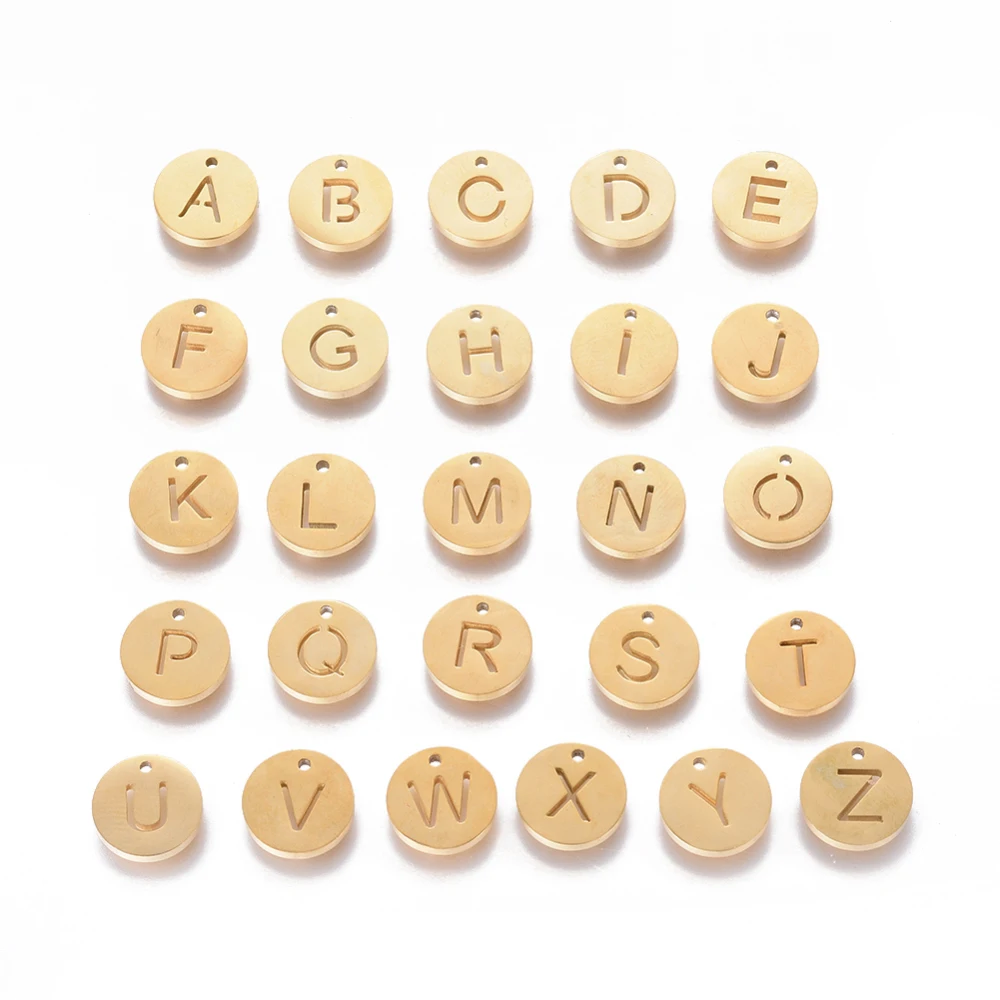 Golden 304 Stainless Steel Charms Pendants Flat Round with Letter A~Z For Bracelet Earring Jewelry DIY Making Accessories | Украшения и