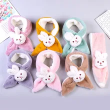 Зимний детский шарф с рисунком кролика; Детские шарфы из искусственного меха; теплый детский шарф с меховым помпоном для девочек и мальчиков; Bufanda Bebe