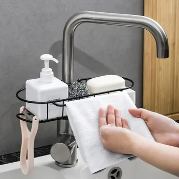 

Stainless Steel Faucet Drain Hanging Rack faucet shelf sponge dish cloth finishing rack Bathroom Kitchen Sponge Organizer