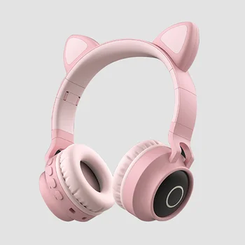 

Kids Cute Cat Ear Foldable LED Flashing Headphone Bluetooth 5.0 Stereo Bass FM Radio/TF Card /Mic Headset Christmas Girls Gifts