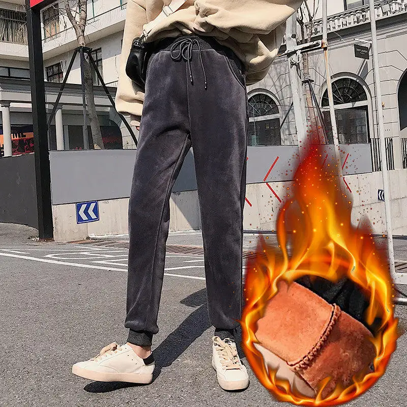 

Plus Velvet Thicken Gold Velvet Warm Pants Women Autumn Winter Casual Harem Pants Lace Up Black Pants Trousers Sweatpants C5887