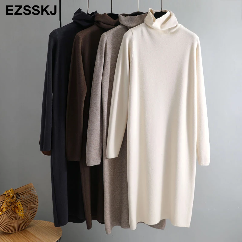 2020 повседневные осенне зимние плотные Макси пуловеры с воротником стойкой