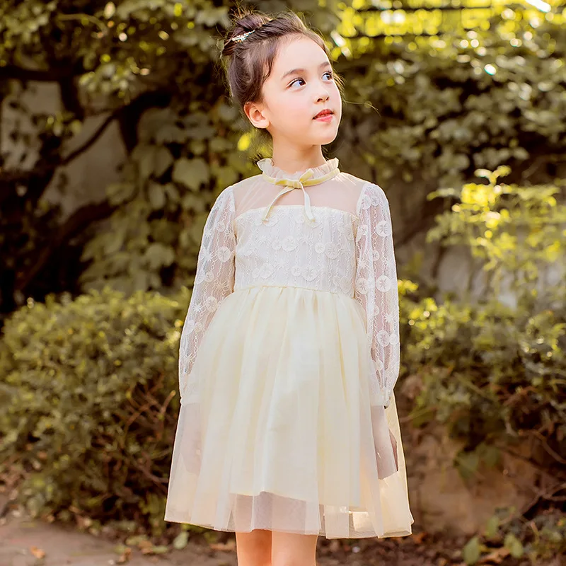 Детские платья с длинными рукавами; весенне-осеннее кружевное платье для девочек; зимние платья принцессы для маленьких девочек; одежда для детей 10, 12, 14 лет