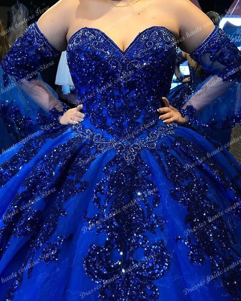 Royal Blue Quinceanera Dress Sweetheart Crystal Beaded Puffy Skirt Vestidos Para XV A&ntilde;os Sweet 16 Dress robe de soir&eacute;e