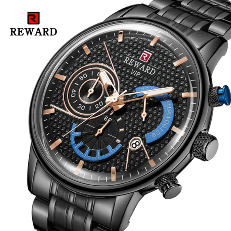 

REWARD Men's Watch Fashion Top Brand Sport Waterproof Watch Full Steel Military Clock Chronograph Wristwatch Relogio Masculino