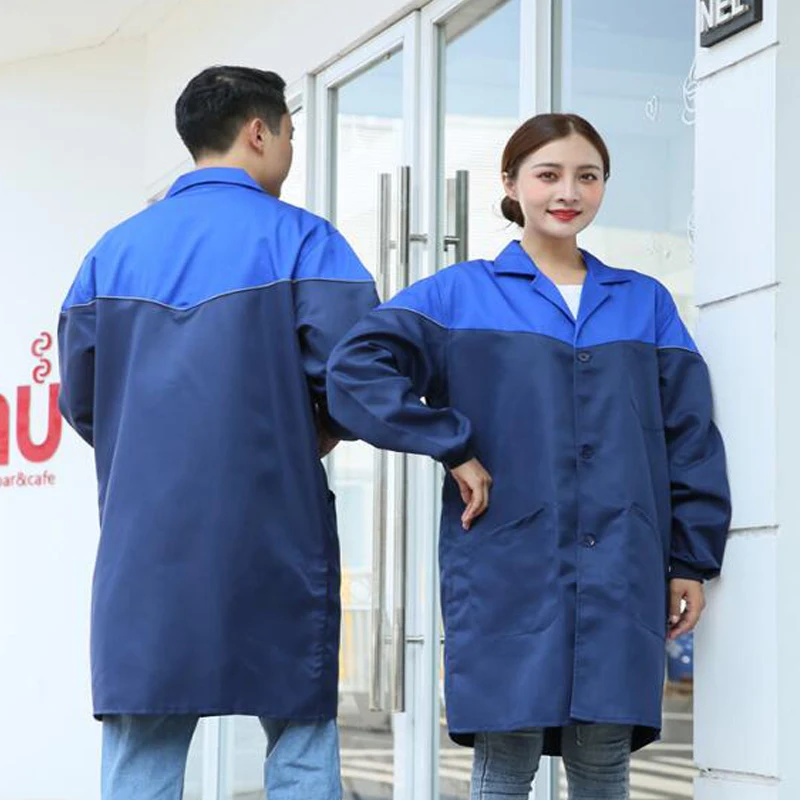 Унисекс Светоотражающая Рабочая длинная куртка хлопок защитная одежда средней длины Тренч рабочий халат для мужчин и женщин