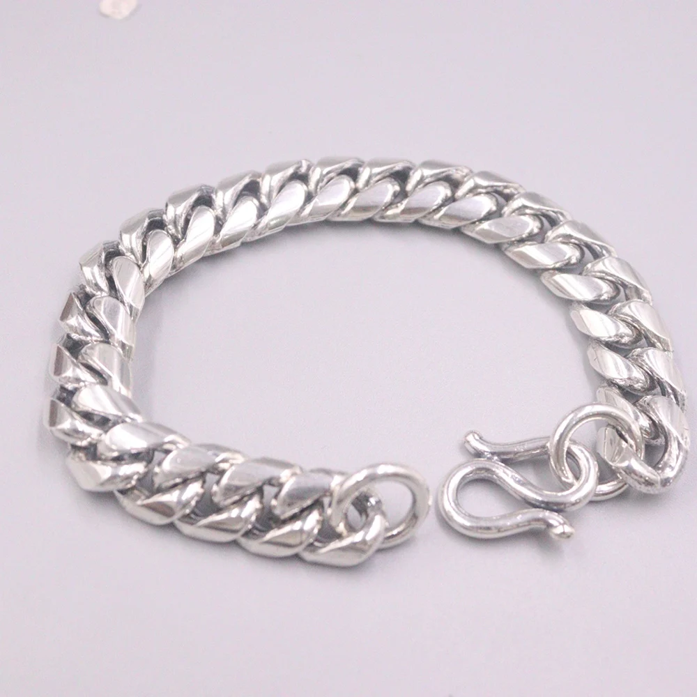 

Fine Pure 925 Sterling Silver Bangle Men 12mmW Smooth Curb Link Bracelet 21cm/8inch 74-76g