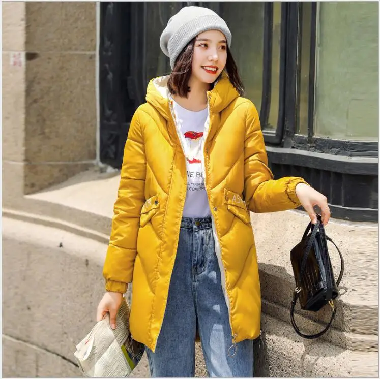 Зимняя женская куртка,, парка, зимняя, теплая, плюс, толстая, с капюшоном, пальто для женщин, плюс размер, 3XL, Женская куртка, Casaco Feminino 402 - Цвет: Цвет: желтый