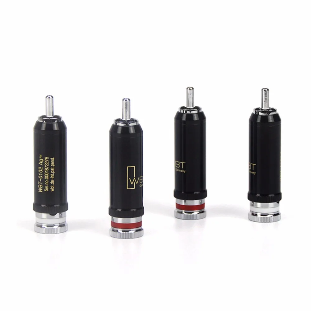 Haldane 4pcs/lot HIFI WBT-0102Ag brass Rhodium plated Soldering 9mm RCA plug for RCA Male Interconnect Audio Cable