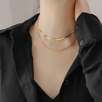 

YUN RUO Trend Yellow Gold Color Snake Chain Necklace Choker Woman Fashion Titanium Steel Jewelry Gift Never Fade Hypoallergenic