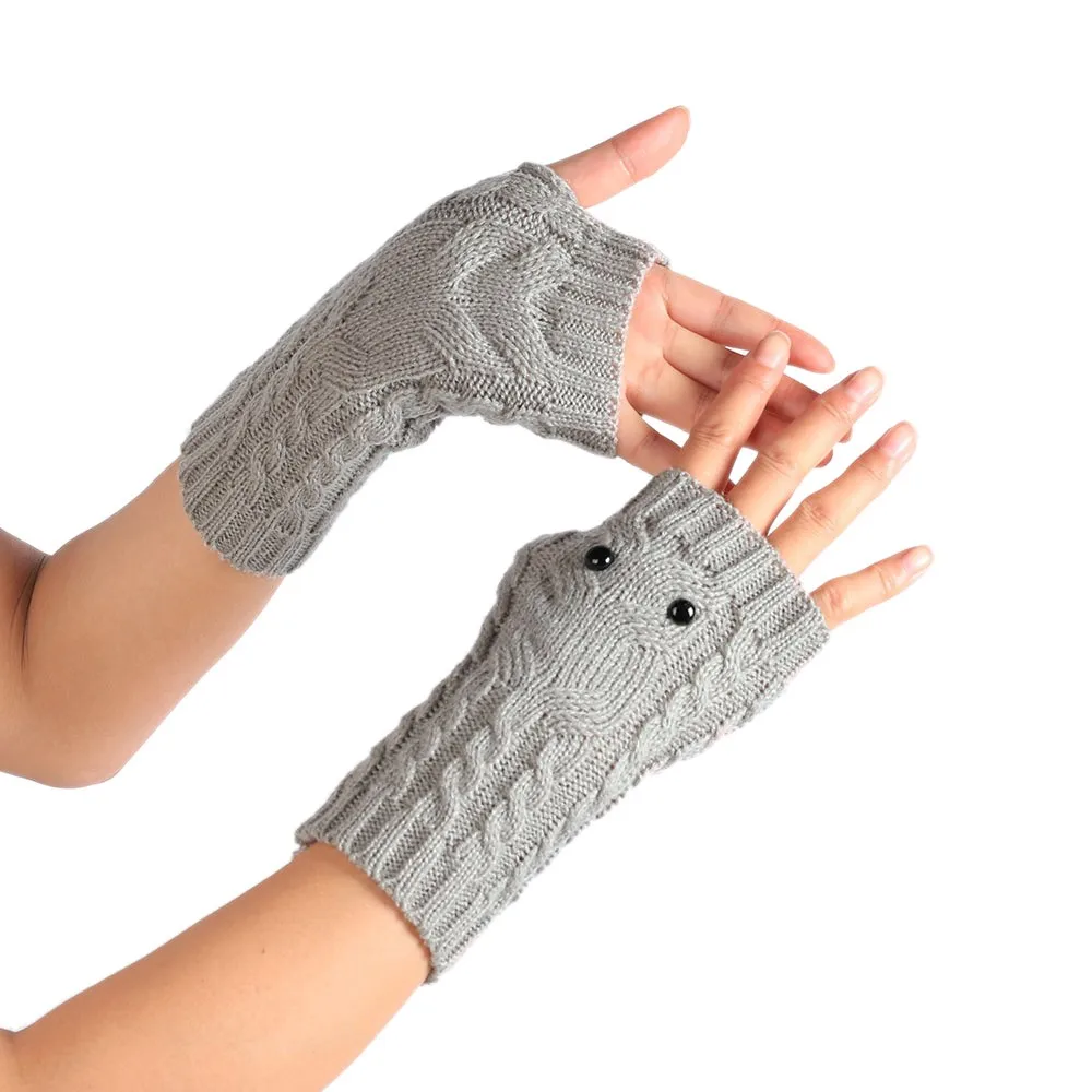 Unisex Winter Gloves Solid Owl Knitted Long Fingerless Gloves Soft Button Warm Gloves Mittens guantes invierno luvas de inverno