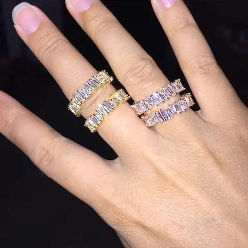 

Handmade 1PC Fashion Finger Accessories Zircon Silver Golden Bride Rose Golden Engagement Crystal Rainbow Trapezoid Stone Ring