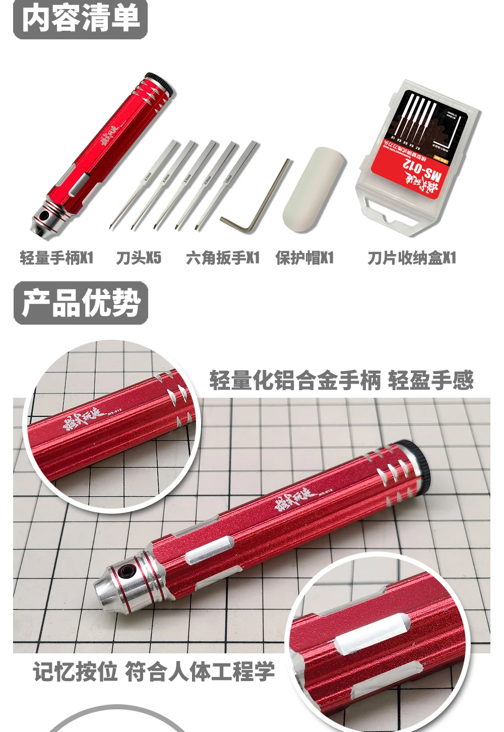 Model Tools 5 in 1 Model Scriber Model Resin Carved Scribe Line Hobby Cutting Tool Chisel 0.2/0.4/0.6/0.8/1.0mm with Rubber Cap Blades