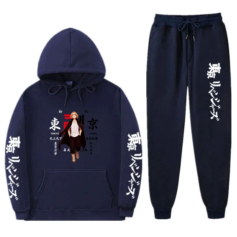 2021 Hot-selling anime joggingbroek Tokyo Avengers printed 2-piece winter sweatshirt + drawstring pants hoodie sweatshirt mens tracksuit set