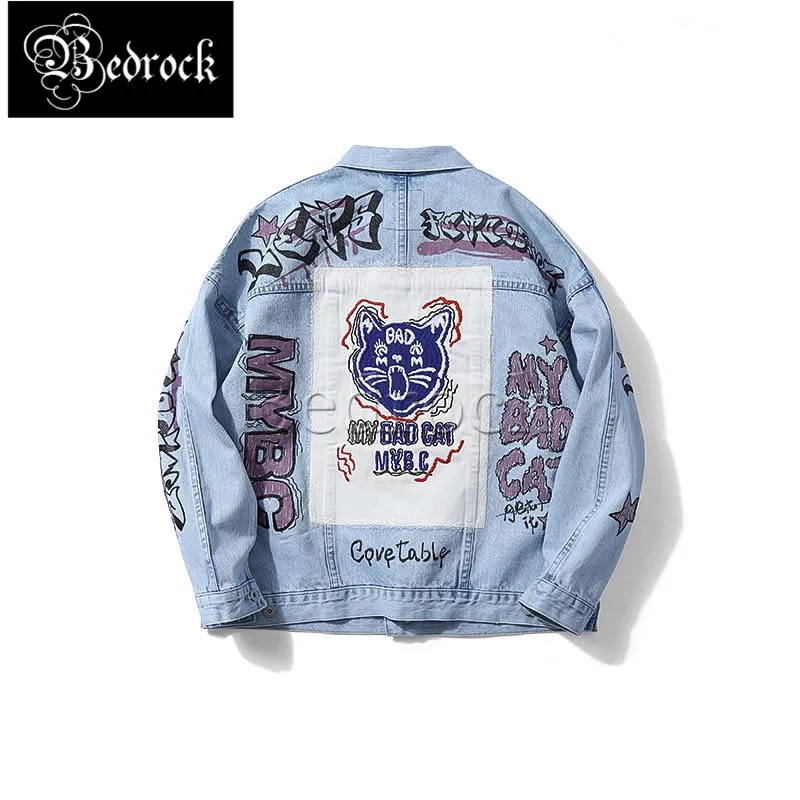 

MBBCAR 14oz heavy industry patch embroidery selvedge denim jacket for men Amekaji blue loose washed men's raw denim jacket 302