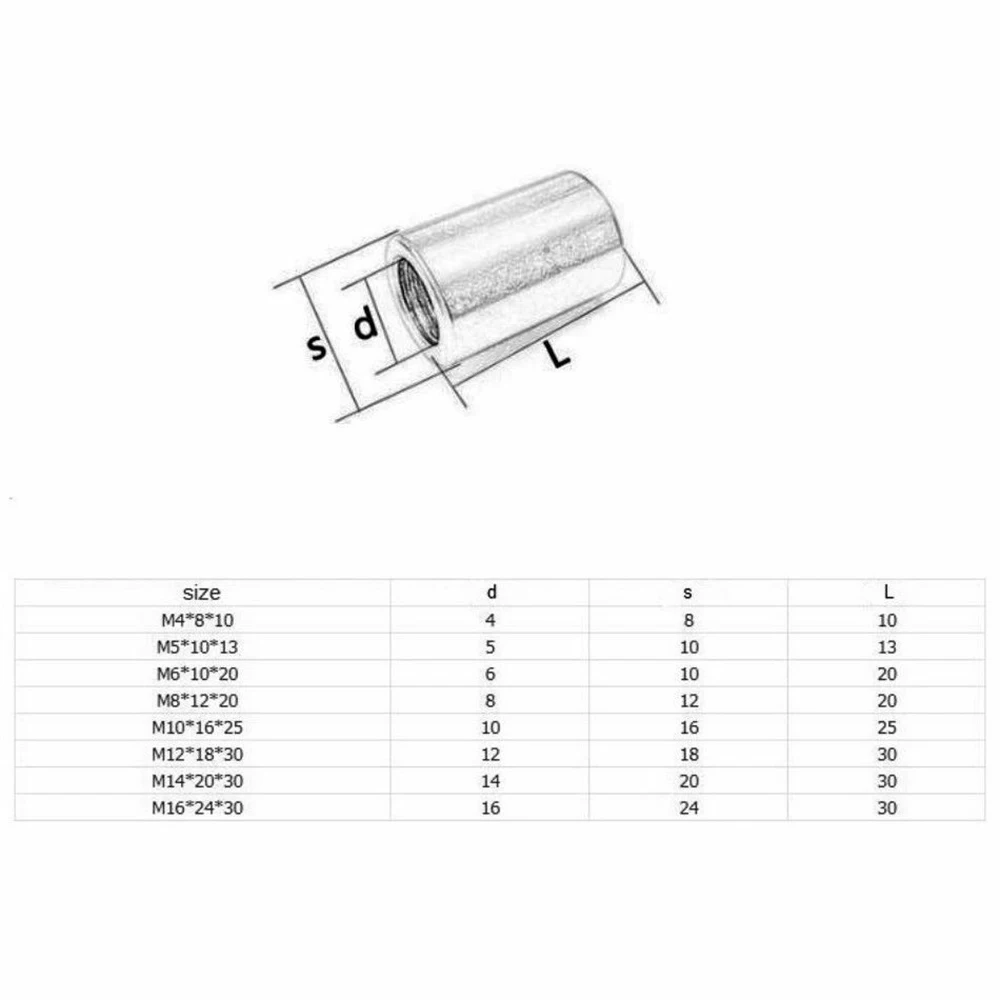 304-A2 stainless steel M8 to M16 round rod stud connector extended connection nut full thread stud round connection nut