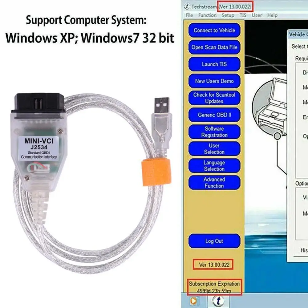 Мини VCI V14.10.028 последняя версия FTDI FT232RQ чип Techstream для Toyota/для высоких Lexus TIS OBD SAEJ2534 производительность мини D1D7