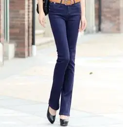 Plus Size long pant candy color elastic jeans female trousers slim boot cut pants women - Цвет: Синий